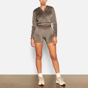 SKIMS Velour Hoodie and Biker Shorts- Gunmetal